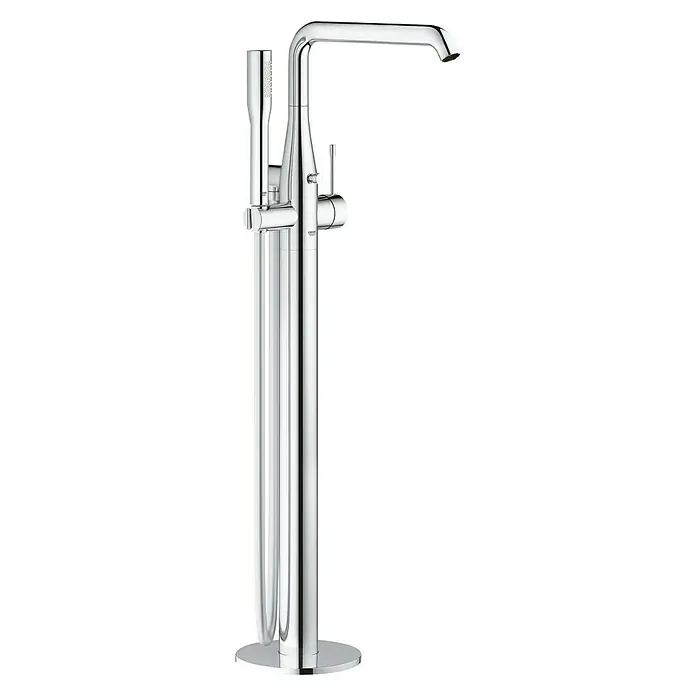 Grohe Essence Badewannenstandarmatur - Höhe: 88,4 cm, Chrom, Glänzend - Freistehende Badewannenarmatur in glänzendem Chrom mit Handbrause für moderne Badezimmer. Elegantes Design und hochwertige Verarbeitung.