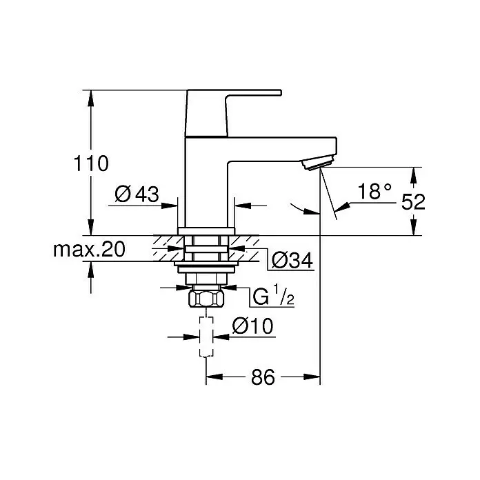 Grohe Eurocube Kaltwasser-Standventil XS-SizeChrom, Glänzend