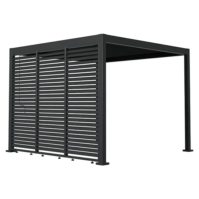Sunfun Milos Pared lateral de pérgola - An x Al: 92 x 221,5 cm, Antracita - Imagen de un moderno cenador negro con paredes de lamas. Ideal para jardín y terraza, ofrece protección y privacidad.