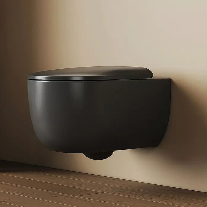 Emke Wand-WC Nero - Spülrandlos, Mit schmutzabweisender Glasur, Schwarz