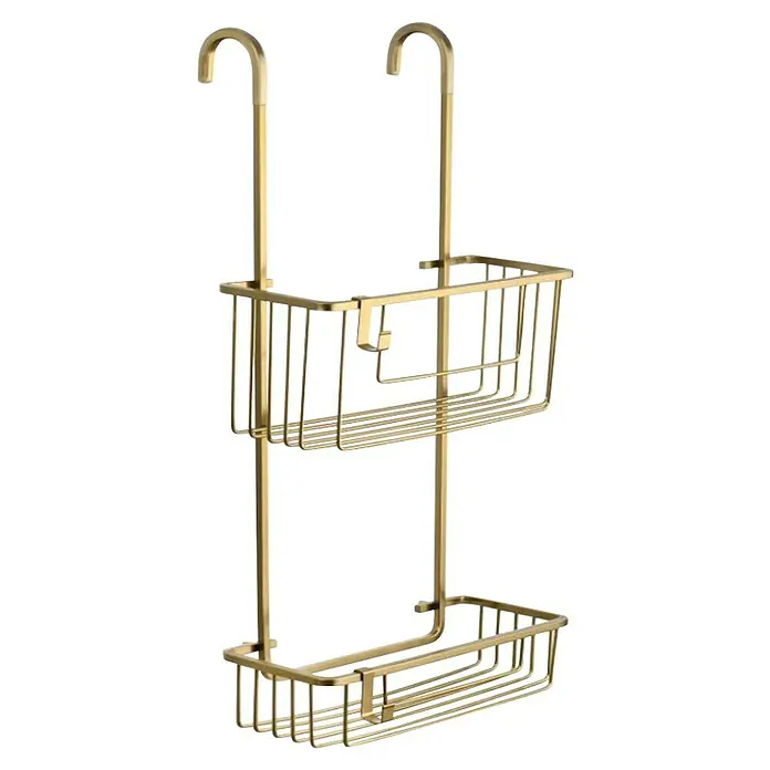 Tatay Cesta de baño Aluminum - L x An x Al: 28 x 15,5 x 56 cm, Aluminio, Oro - Cesta de ducha dorada con dos estantes para colgar en la pared de la ducha para guardar los utensilios de forma ordenada.