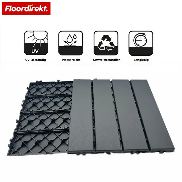 Floordirekt Klickfliese Terrassenfliese Elyse 30 x 30 cm 11er Set Polypropylen Klickfliese Grau - Polypropylen, 11 Stk.