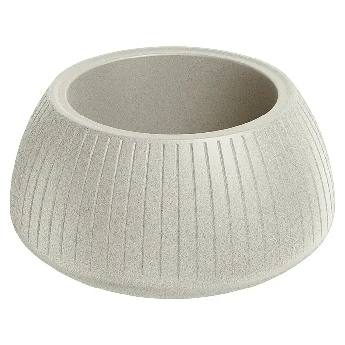 ETHICK Pflanztopf Coro - Außenmaß (Ø x H): 40 x 20 cm, Kunststoff, Sand - Nahaufnahme eines beigen Pflanzgefäßes mit gerippter Oberfläche. Es hat eine abgerundete Form und ist leer.