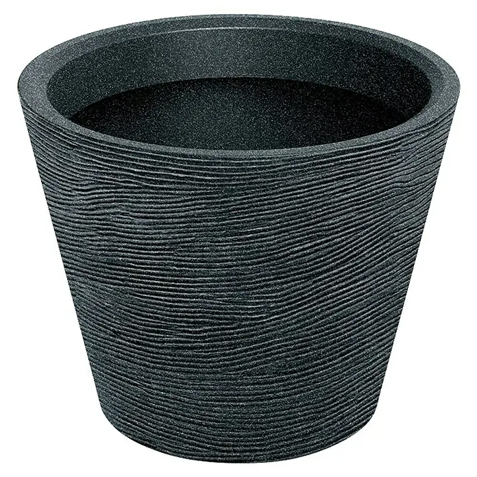 ETHICK Pflanztopf Tupra - Außenmaß (Ø x H): 40 x 34 cm, Kunststoff, Schwarz-Granit - Schwarzer Pflanztopf mit horizontalem, wellenartigem Muster. Der Topf ist leer und hat eine abgerundete Form.