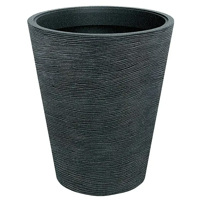 ETHICK Pflanztopf Tubra - Außenmaß (Ø x H): 60 x 70 cm, Kunststoff, Schwarz-Granit - Schwarzer Pflanztopf mit horizontal geriffelter Textur. Ideal für Innen- und Außenbereich, um Pflanzen stilvoll zu präsentieren.