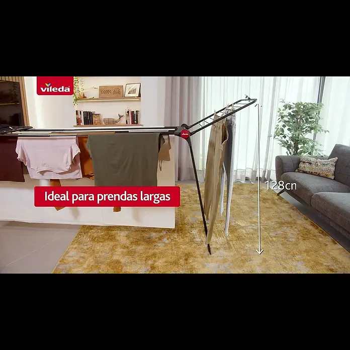 Vileda Tendedero con alas Infinity Flex extensible - Longitud cuerda de tender: 30 m, L x An x Al: 304 x 56 x 128 cm, Negro - Vileda Infinity Flex XL Ultimate ES