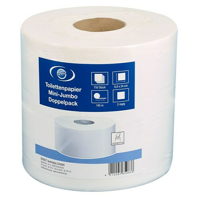 Ernst Toilettenpapier Mini-Jumbo2 Stk., Anzahl Lagen: 2 Stk., 750 Stk., Passend für: Lucart Toilettenpapierspender Mini-Jumbo Front View