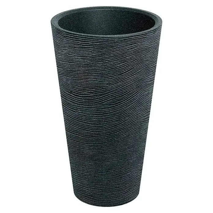 ETHICK Pflanzsäule rund Tubra - Außenmaß (Ø x H): 60 x 100 cm, Kunststoff, Schwarz-Granit, Integrierter Pflanztopf - Eleganter, anthrazitfarbener Pflanztopf mit einer markanten, horizontalen Rippenstruktur. Ideal für stilvolle Innen- und Außengestaltung.