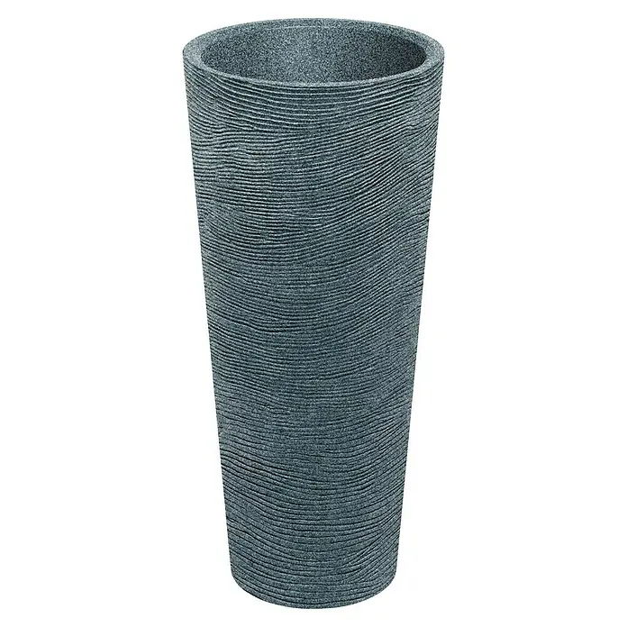 ETHICK Pflanzsäule rund Tubra - Außenmaß (Ø x H): 48 x 105 cm, Kunststoff, Granit, Integrierter Pflanztopf - Ein schlanker, grauer Pflanzkübel mit horizontal geriffelter Oberfläche. Ideal für moderne Gärten und Innenräume.