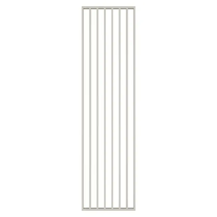 Mixpol Profile Raumteiler Cashmere - 58 x 275 cm, Beige - Dieses Bild zeigt eine moderne, weiße Jalousie mit schwarzen Lamellen, die ein stilvolles und funktionales Design aufweist.