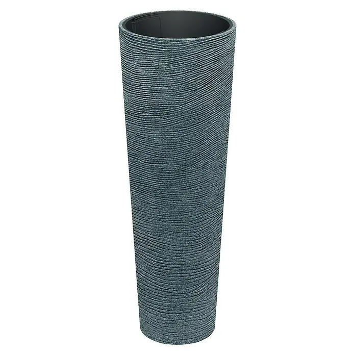 ETHICK Pflanzsäule rund Tubra - Außenmaß (Ø x H): 40 x 110 cm, Kunststoff, Granit, Herausnehmbarer Pflanztopf - Der moderne Zylinder-Blumentopf in Anthrazit mit horizontalem Rillenmuster ist ideal für stilvolle Pflanzenarrangements im Innen- und Außenbereich.