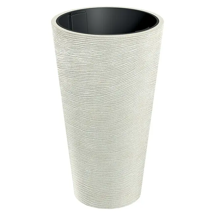 ETHICK Pflanzsäule rund Tubra - Außenmaß (Ø x H): 60 x 100 cm, Kunststoff, Sand, Herausnehmbarer Pflanztopf - Stilvoller, elfenbeinfarbener Pflanztopf mit strukturierter Oberfläche, ideal für Innen- und Außenbereich, um Pflanzen elegant zu präsentieren.