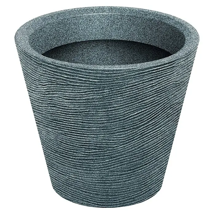 ETHICK Pflanztopf Tupra - Außenmaß (Ø x H): 40 x 34 cm, Kunststoff, Granit - Dekorativer Pflanztopf mit horizontal gerilltem Design in Grautönen. Ideal für den Innen- und Außenbereich, um Pflanzen stilvoll zu präsentieren.