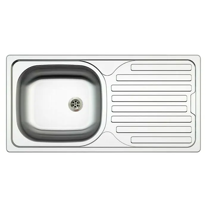 Flex-Well Tiago Singleküche Typ 1 - Breite: 210 cm, Grau, Mit Elektrogeräten - Edelstahlspüle mit Abtropffläche. Ideal für moderne Küchen, robust und leicht zu reinigen.