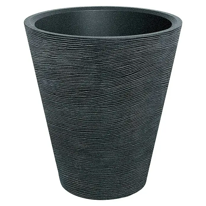 ETHICK Pflanztopf Tubra - Außenmaß (Ø x H): 80 x 90 cm, Kunststoff, Schwarz-Granit, Integrierter Pflanztopf - Ein grauer Pflanztopf mit horizontal geriffelter Textur, ideal für Innen- oder Außendekoration.