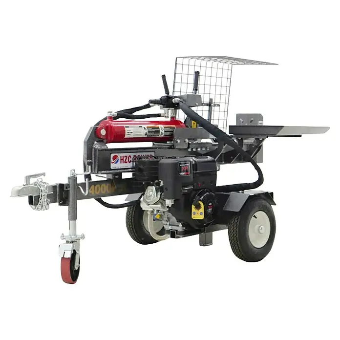 HZC Power Holzspalter HS40285 - 40 t, Max. Spaltgutlänge: 530 mm - Abbildung eines HZC Power Holzspalters 4000 mit rotem Hydraulikzylinder und schwarzem Motor für effizientes Holzspalten.