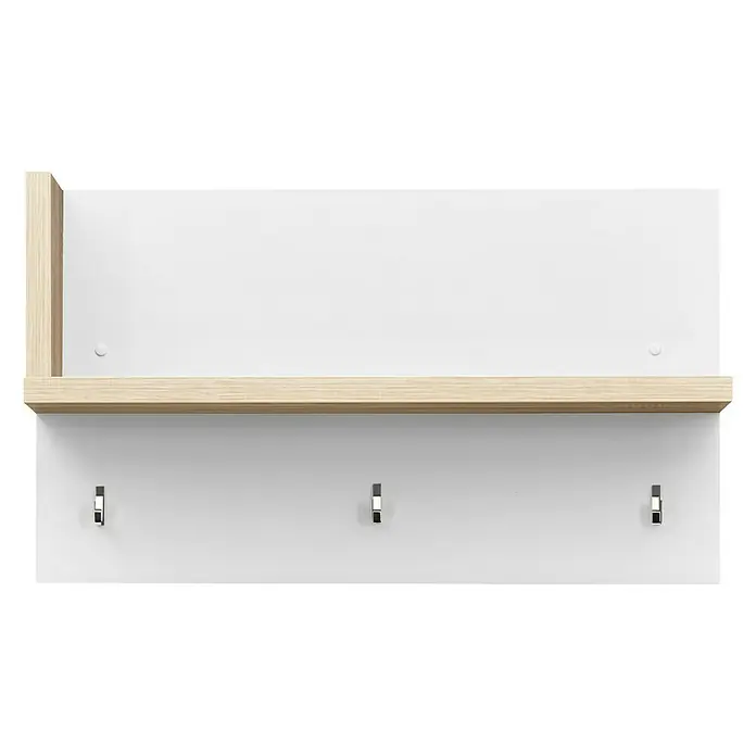 CS Schmal Garderobenpaneel My Ell - L x B x H: 22 x 86 x 50 cm, Weiß - Wandgarderobe mit Ablage und Haken in Weiß und Holzoptik zur Aufbewahrung von Jacken, Schlüsseln und anderen Gegenständen.