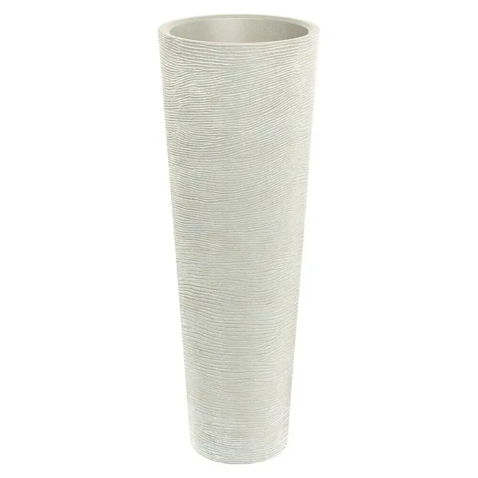 ETHICK Pflanzsäule rund Tubra - Außenmaß (Ø x H): 48 x 135 cm, Kunststoff, Sand, Integrierter Pflanztopf - Hohe, zylindrische Pflanzsäule in Cremeweiß mit einer horizontalen Linienstruktur für den Innen- und Außenbereich.