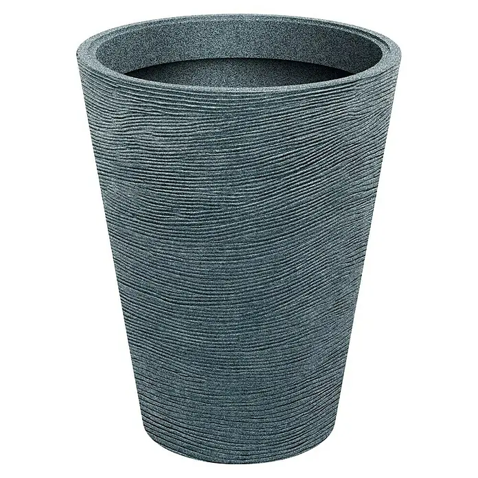 ETHICK Pflanztopf Tupra - Außenmaß (Ø x H): 48 x 60 cm, Kunststoff, Granit - Elegante Nahaufnahme eines strukturierten Pflanzgefäßes in Grau, das eine stilvolle Textur für den Innen- und Außenbereich bietet.
