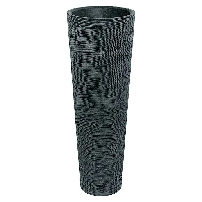 ETHICK Pflanzsäule rund Tubra - Außenmaß (Ø x H): 48 x 135 cm, Kunststoff, Schwarz-Granit, Integrierter Pflanztopf - Der elegante, hohe Pflanzkübel in Anthrazit mit einer markanten horizontalen Rillenstruktur ist ein echter Hingucker für jeden Garten oder Wohnraum.