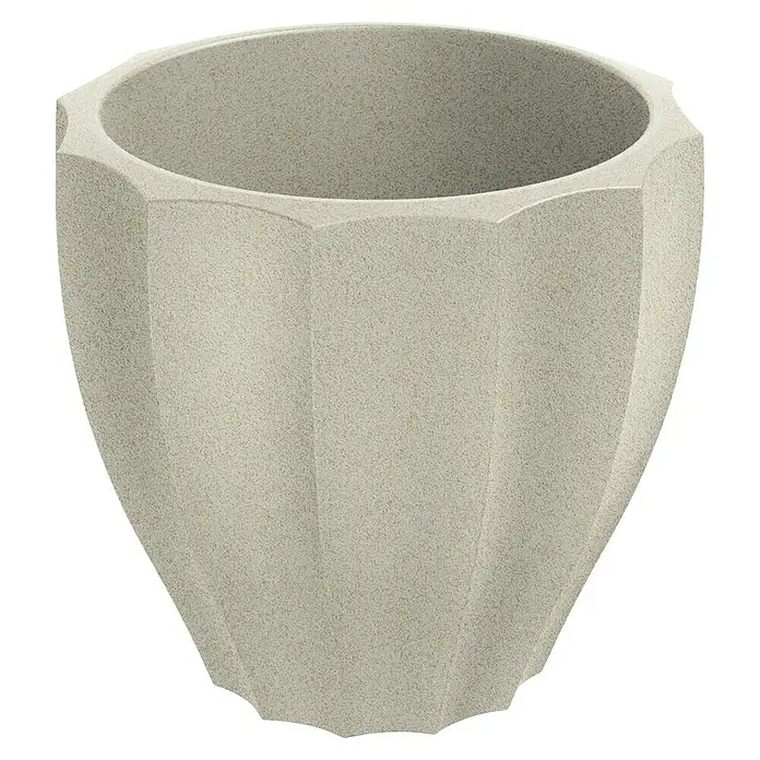 ETHICK Pflanztopf Rona - Außenmaß (Ø x H): 40 x 36 cm, Kunststoff, Sand - Nahaufnahme eines strukturierten, beigefarbenen, achteckigen Blumentopfs mit einer zylindrischen Öffnung, ideal für Zimmerpflanzen.