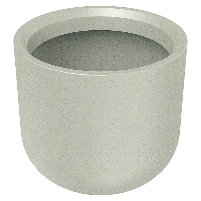 ETHICK Pflanztopf Molta - Außenmaß (Ø x H): 60 x 55 cm, Kunststoff, Sand - Nahaufnahme eines grauen Betonblumenkübels. Das Produkt verfügt über eine abgerundete Form und eine dekorative Lippe.