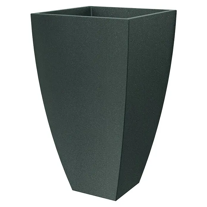 ETHICK Pflanzkübel eckig Mooda - 1 Stk., Außenmaß (L x B x H): 70 x 70 x 100 cm, Kunststoff, Granit - Nahaufnahme eines hohen, quadratischen Blumenkübels in dunklem Anthrazit, der sich nach unten verjüngt und eine moderne Note verleiht.