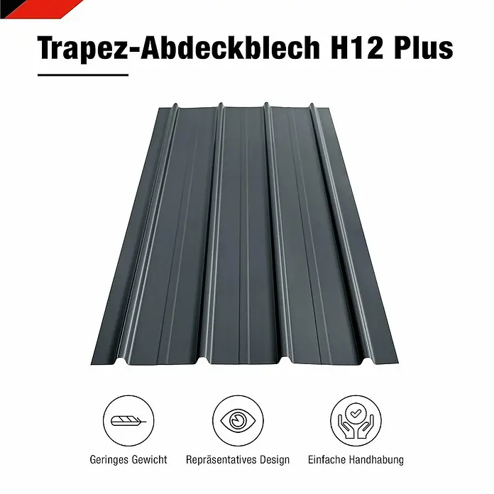 Metdach Dachblech Schwallblech 12er Set - Anthrazit, L x B: 1.250 x 450 mm, Gesamtstückzahl: 12 Stk. - Trapezblech H12 Plus: Leichtes, repräsentatives Design, einfache Handhabung. Ideal für Dacheindeckung und Wandverkleidung.
