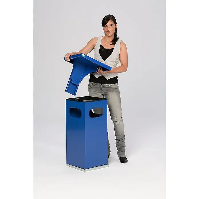 Proregal Asche-Mülleimer mit verstärktem Schutzdach - 38 l, Stahl, Blau
