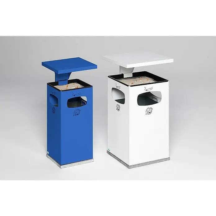 Proregal Asche-Mülleimer mit verstärktem Schutzdach - 38 l, Stahl, Blau