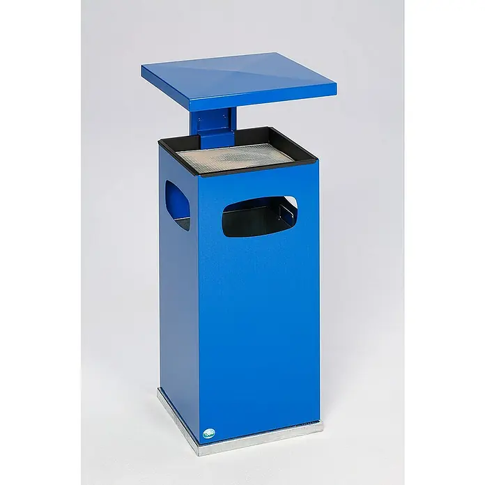 Proregal Asche-Mülleimer mit verstärktem Schutzdach - 38 l, Stahl, Blau