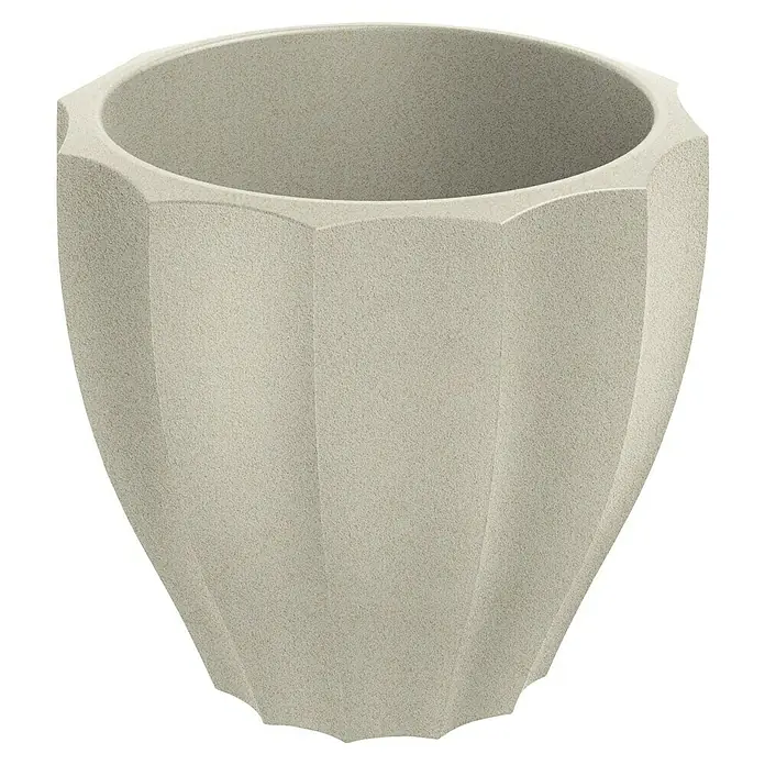 ETHICK Pflanztopf Rona - Außenmaß (Ø x H): 60 x 54 cm, Kunststoff, Sand - Heller, zylinderförmiger Pflanztopf mit strukturierter Oberfläche und geometrischen Facetten. Ideal für den Innen- und Außenbereich, um Pflanzen stilvoll zu präsentieren.