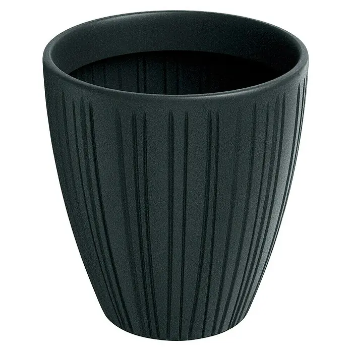 ETHICK Pflanztopf Fero - Außenmaß (Ø x H): 30 x 32 cm, Kunststoff, Dunkelgrau - Stilvoller schwarzer Pflanzentopf mit vertikalen Rillen. Ideal für Zimmerpflanzen und moderne Dekoration mit seiner zeitlosen Farbe und Struktur.