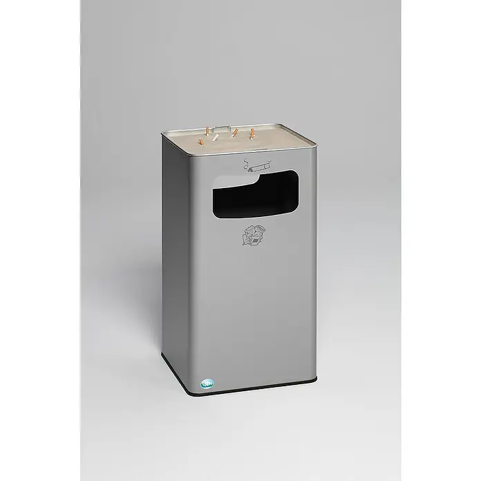 Proregal Asche-Mülleimer klassisch und eckig - Stahl, Silber