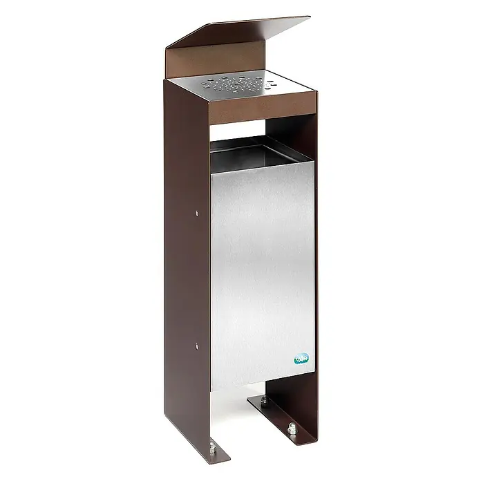Proregal Asche-Mülleimer robust mit Dach - 60 l, Stahl, Braun