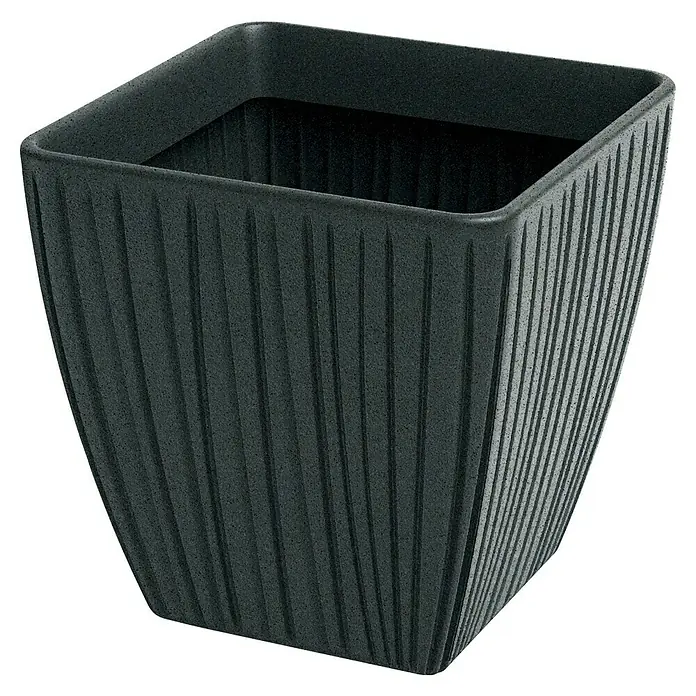 ETHICK Pflanzkübel eckig Fero - 1 Stk., Außenmaß (L x B x H): 40 x 40 x 40 cm, Kunststoff, Grau - Ein quadratischer, anthrazitfarbener Blumentopf mit vertikalen Rillen, ideal für Pflanzen und Inneneinrichtung.
