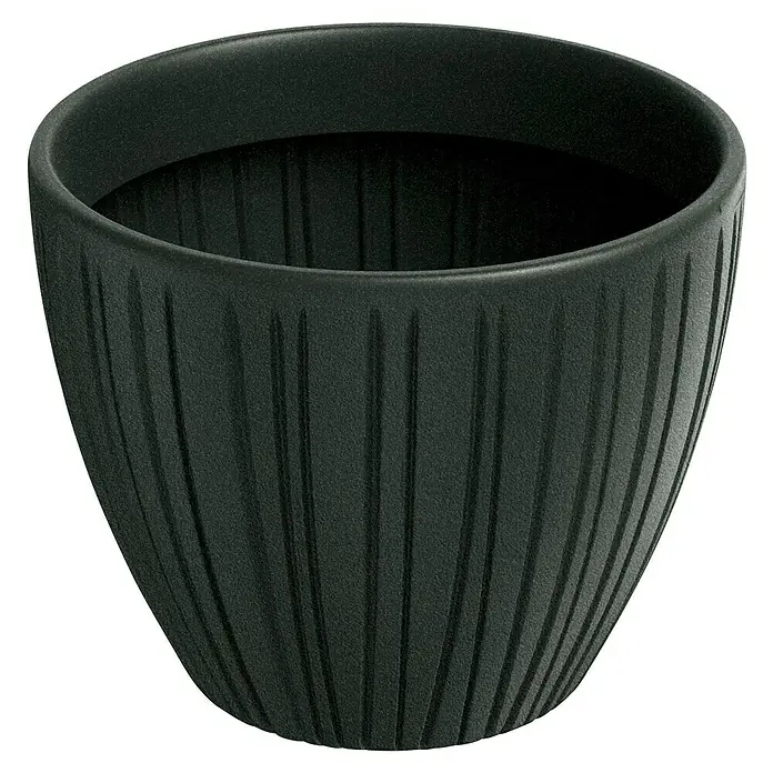 ETHICK Pflanztopf Fero - Außenmaß (Ø x H): 30 x 24 cm, Kunststoff, Dunkelgrau - Schwarzer, gerippter Pflanztopf für den Innen- und Außenbereich. Ein stilvolles Gefäß für Pflanzen aller Art, das jedem Raum einen modernen Touch verleiht.