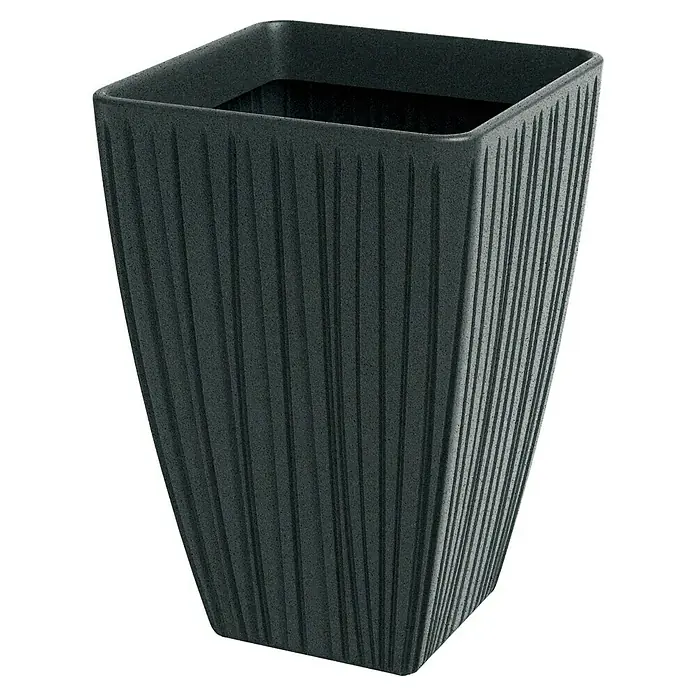 ETHICK Pflanzkübel eckig Fero - 1 Stk., Außenmaß (L x B x H): 40 x 40 x 58 cm, Kunststoff, Grau - Aufnahme eines schwarzen, quadratischen Pflanzgefäßes mit gerippter Textur, ideal für den Innen- und Außenbereich, das einen modernen Touch verleiht.