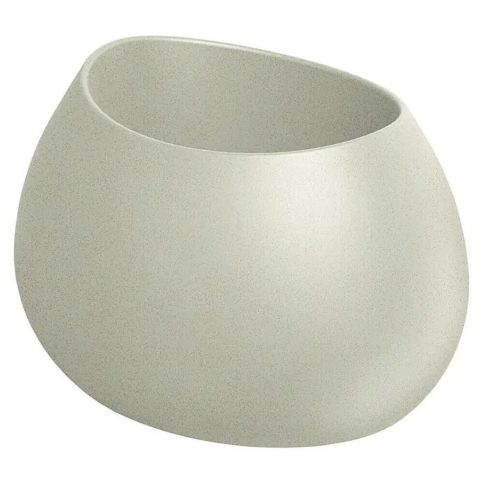 ETHICK Pflanztopf Evolia - Außenmaß (L x B x H): 60 x 50 x 38 cm, Kunststoff, Sand - Nahaufnahme eines modernen, cremefarbenen Pflanzgefäßes mit einer abgerundeten, organischen Form und einer schrägen Öffnung, ideal für Zimmerpflanzen.