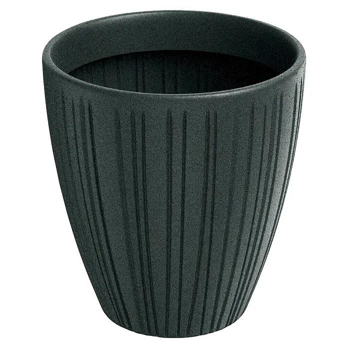 ETHICK Pflanztopf Fero - Außenmaß (Ø x H): 30 x 32 cm, Kunststoff, Blau-Grau - Nahaufnahme eines geriffelten, anthrazitfarbenen Blumentopfs, der sich ideal für Innen- und Außenbereiche eignet.