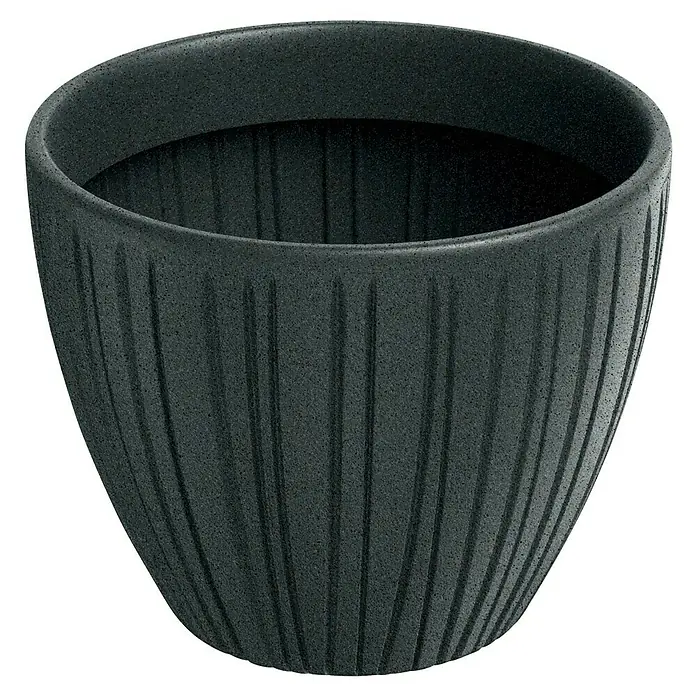 ETHICK Pflanztopf Fero - Außenmaß (Ø x H): 30 x 24 cm, Kunststoff, Blau-Grau - Ein stilvoller, gerippter, dunkelgrauer Blumentopf. Ideal für Zimmerpflanzen und als dekoratives Element für Ihr Zuhause.