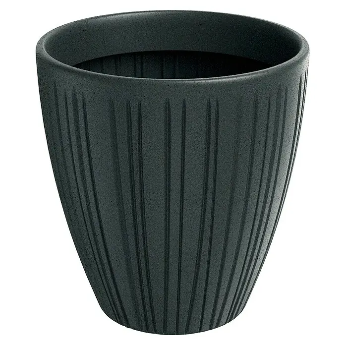 ETHICK Pflanztopf Fero - Außenmaß (Ø x H): 48 x 50 cm, Kunststoff, Grau - Nahaufnahme eines geriffelten, anthrazitfarbenen Blumentopfs, der sich ideal für Innenräume oder den Garten eignet.