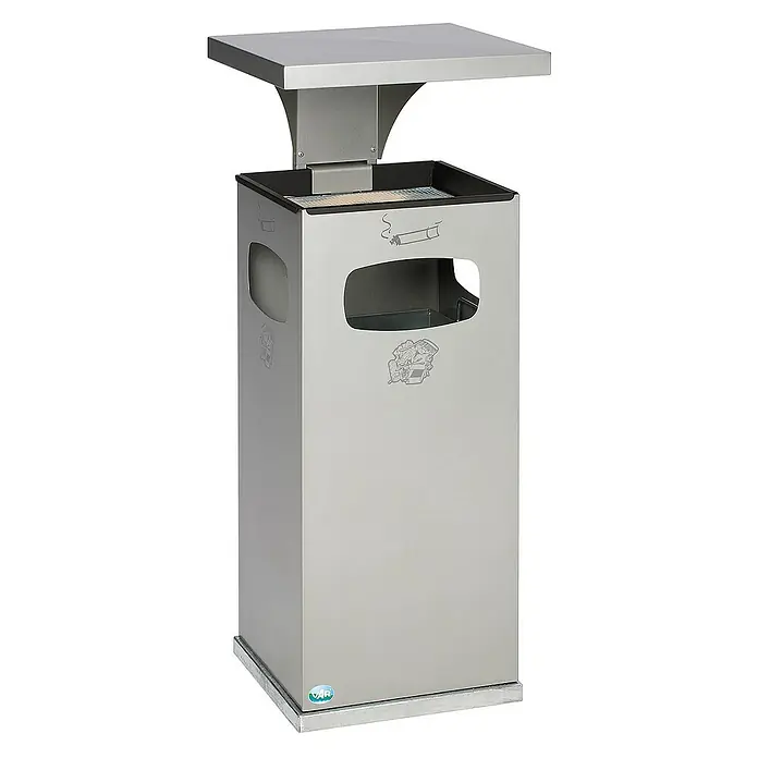 Proregal Asche-Mülleimer mit verstärktem Schutzdach - 38 l, Stahl, Silber