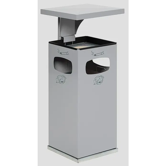 Proregal Asche-Mülleimer mit verstärktem Schutzdach - 38 l, Stahl, Silber