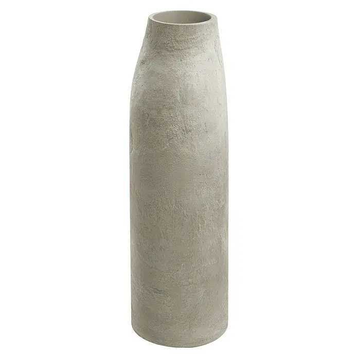 ETHICK Pflanztopf Epocco - Außenmaß (Ø x H): 30 x 90 cm, Kunststoff, Sand - Nahaufnahme einer hohen, zylindrischen Blumenvase aus beigem Beton mit einer rauen, strukturierten Oberfläche, die ein modernes Designelement darstellt.
