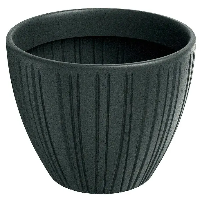 ETHICK Pflanztopf Fero - Außenmaß (Ø x H): 48 x 38 cm, Kunststoff, Blau-Grau - Dieser elegante, gerippte Pflanztopf in Anthrazit ist eine stilvolle Ergänzung für jeden Garten oder Wohnraum.