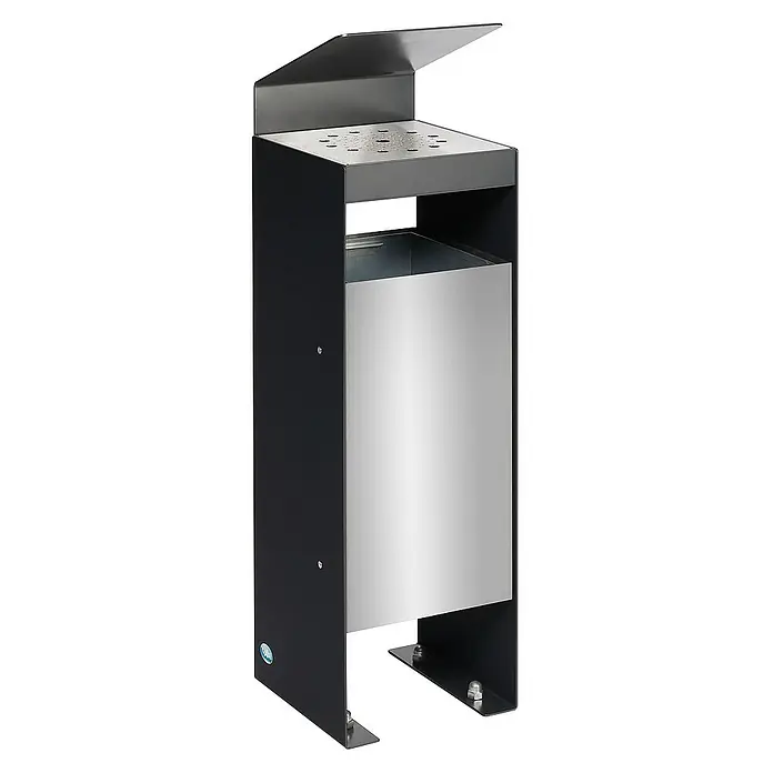 Proregal Asche-Mülleimer robust mit Dach - 60 l, Stahl, Schwarz