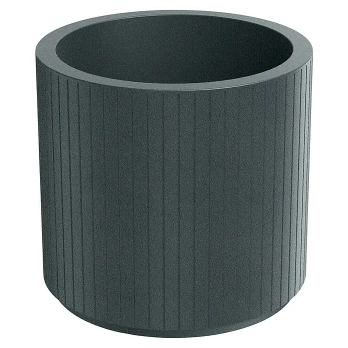 ETHICK Pflanztopf Coro - Außenmaß (Ø x H): 48 x 45 cm, Kunststoff, Graphit - Grauer Pflanzkübel mit vertikalen Rillen.