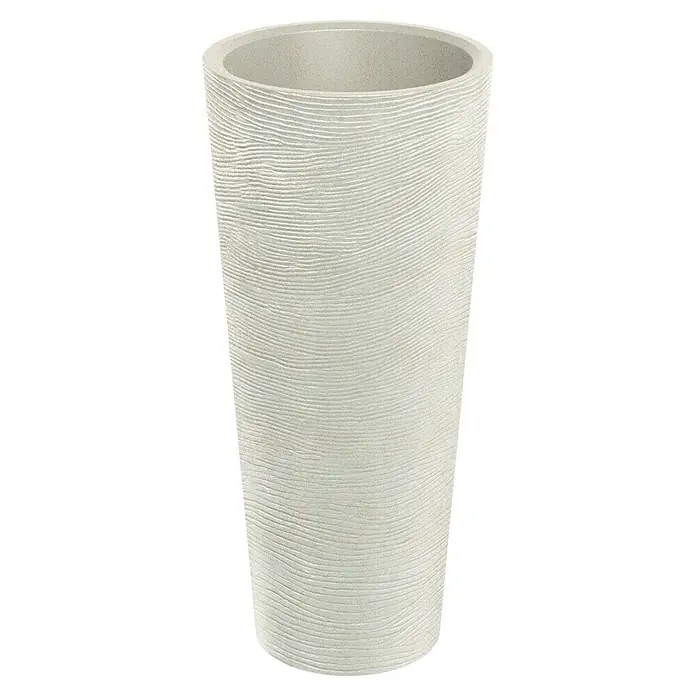 ETHICK Pflanzsäule rund Tubra - Außenmaß (Ø x H): 48 x 105 cm, Kunststoff, Sand, Integrierter Pflanztopf - Dieser elegante, zylinderförmige Pflanzkübel in Weiß mit feiner Linienstruktur ist ideal für den Innen- und Außenbereich.