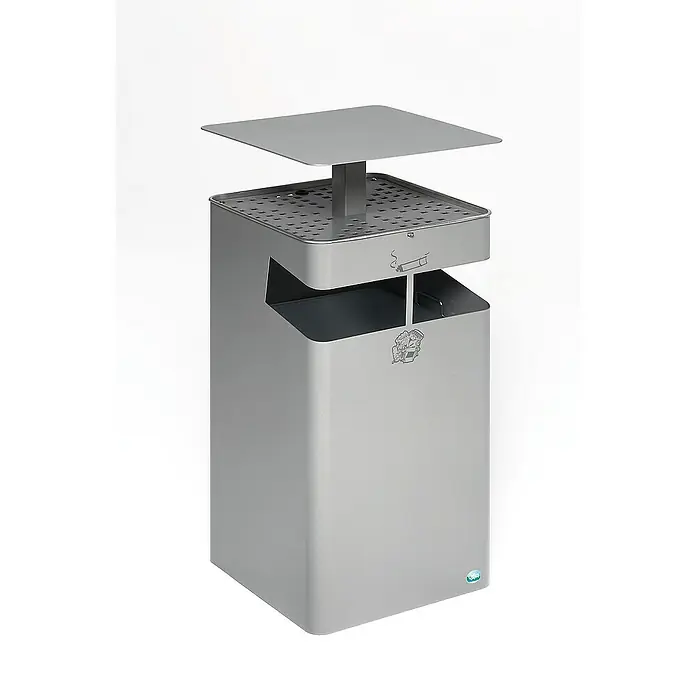 Proregal Asche-Mülleimer Schutzdach und Sieb - 72 l, Stahl, Silber